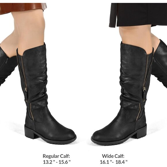 Women's Black Mysoft Knee High Boots Chunky Heel Lug Sole Side Zipper 2 Inch - Picture 5 of 8